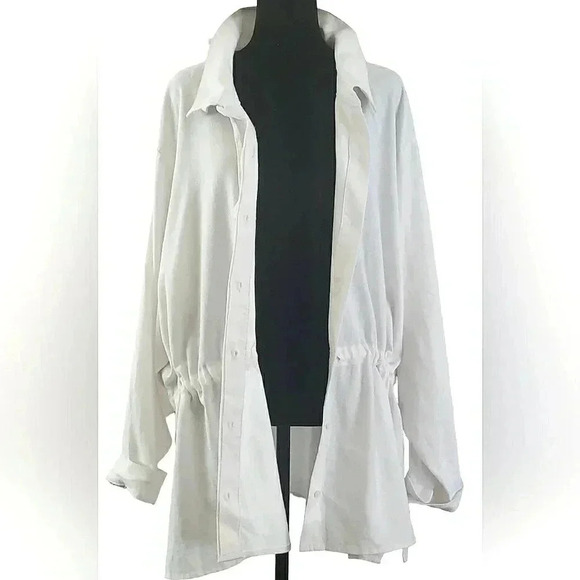 Linen Boho Chic 2X Lagenlook  White Travel Drawstring Shacket New - Picture 1 of 6